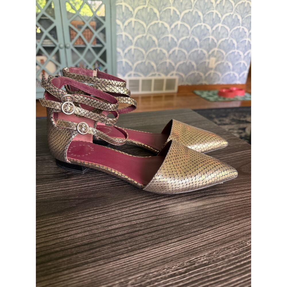 Marc By Marc Jacobs Metallic Gold Pointed Flats with Pink Lining